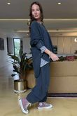 Made in Italy Cooper Needlecord Scoop Dip Back Top Charcoal 